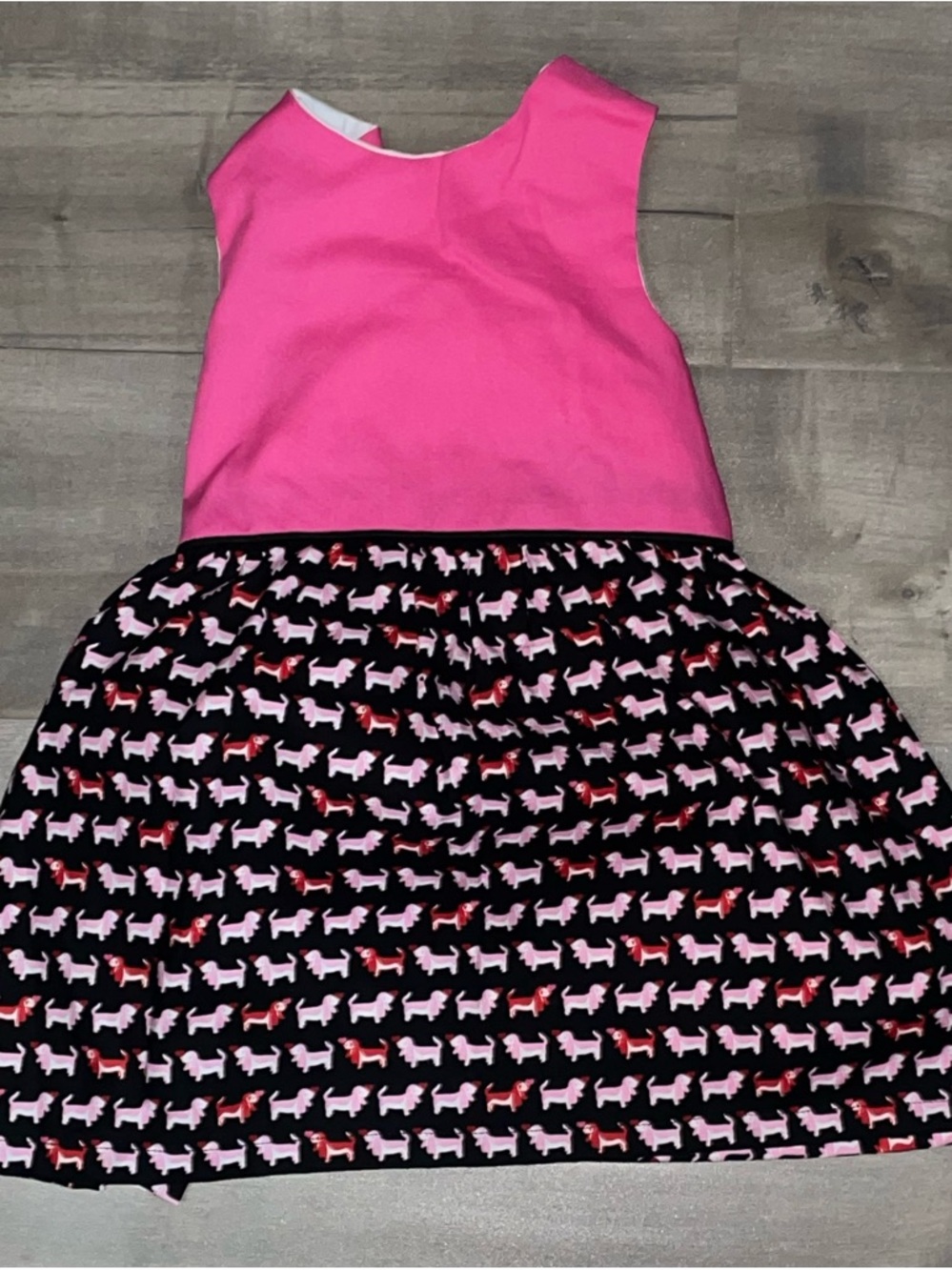 Handmade Girls Pink Sleeveless Dress with Black Dog-Print Skirt size 2t